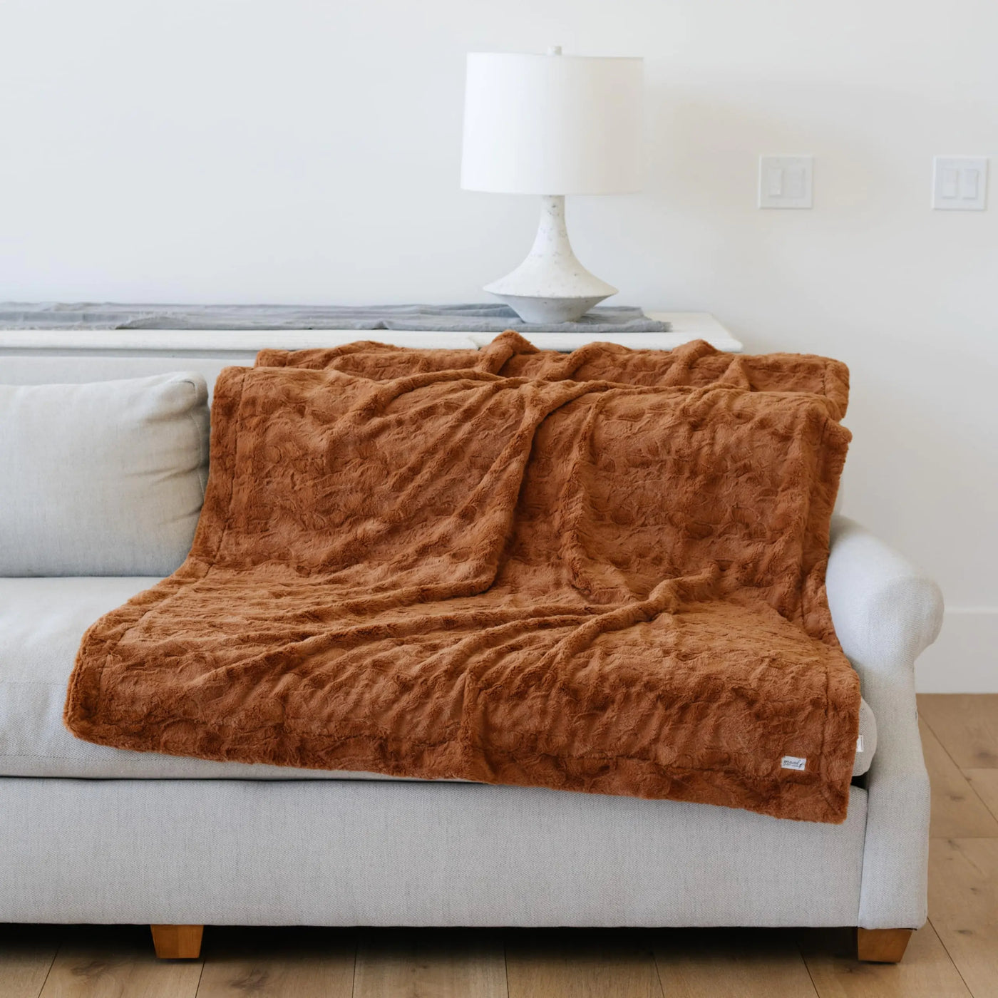 COMFY LUXE Faux Fur Throw Blanket 50" x 60" Camel