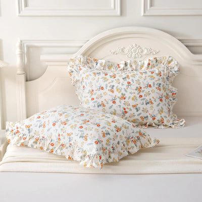 Beige Garden Floral Ruffle Pillow Shams