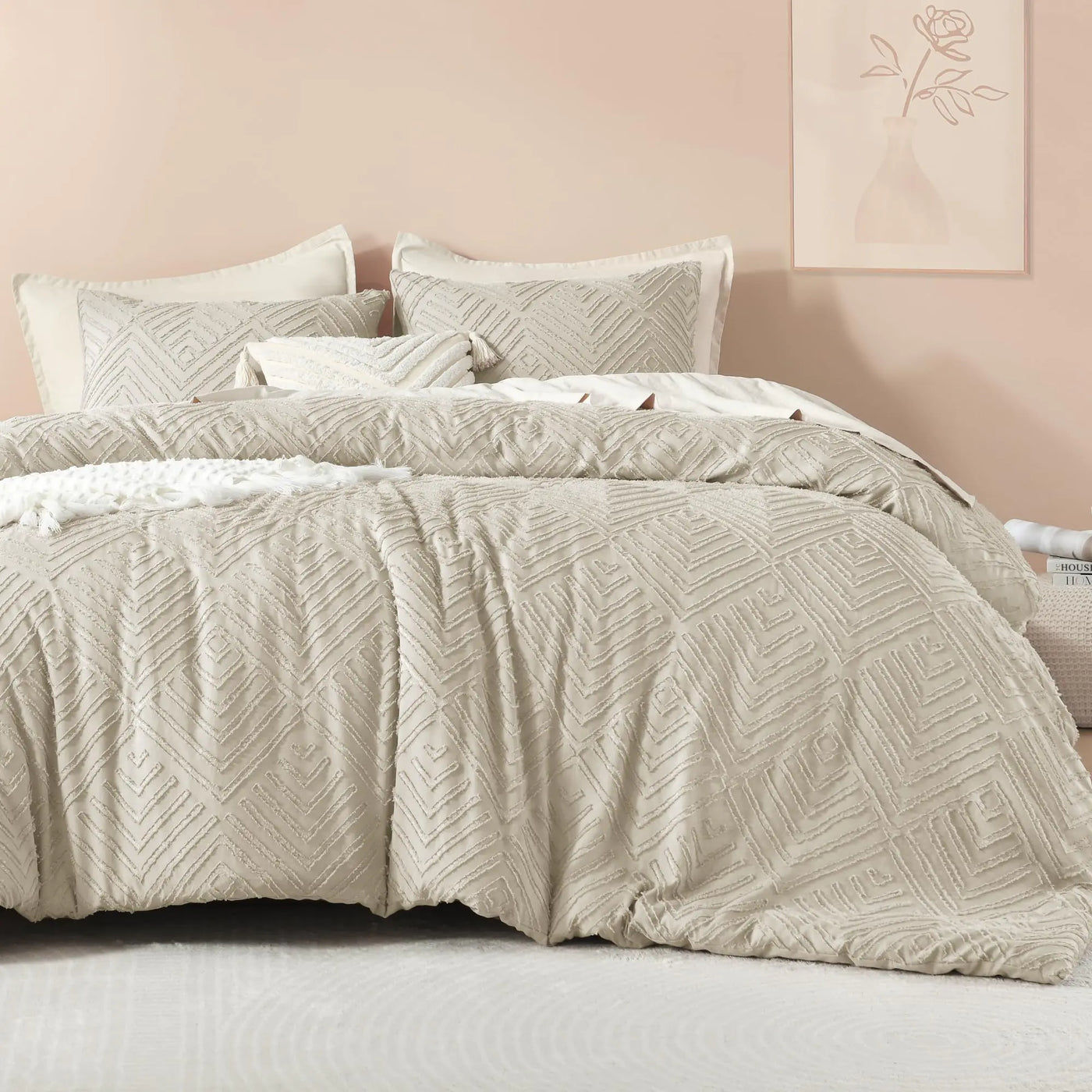 OatHaven Queen Tufted Comforter Set - 3 Piece Lightweight Bedding