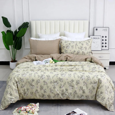 Helthep Floral Duvet Cover Full 100% Cotton Sage Green Duvet Cover Shabby Floral Pattern Comforter Cover 3Pcs Reversible Khaki Flower Printed Botanical Shabby Duvet Cover for Full Size Bed